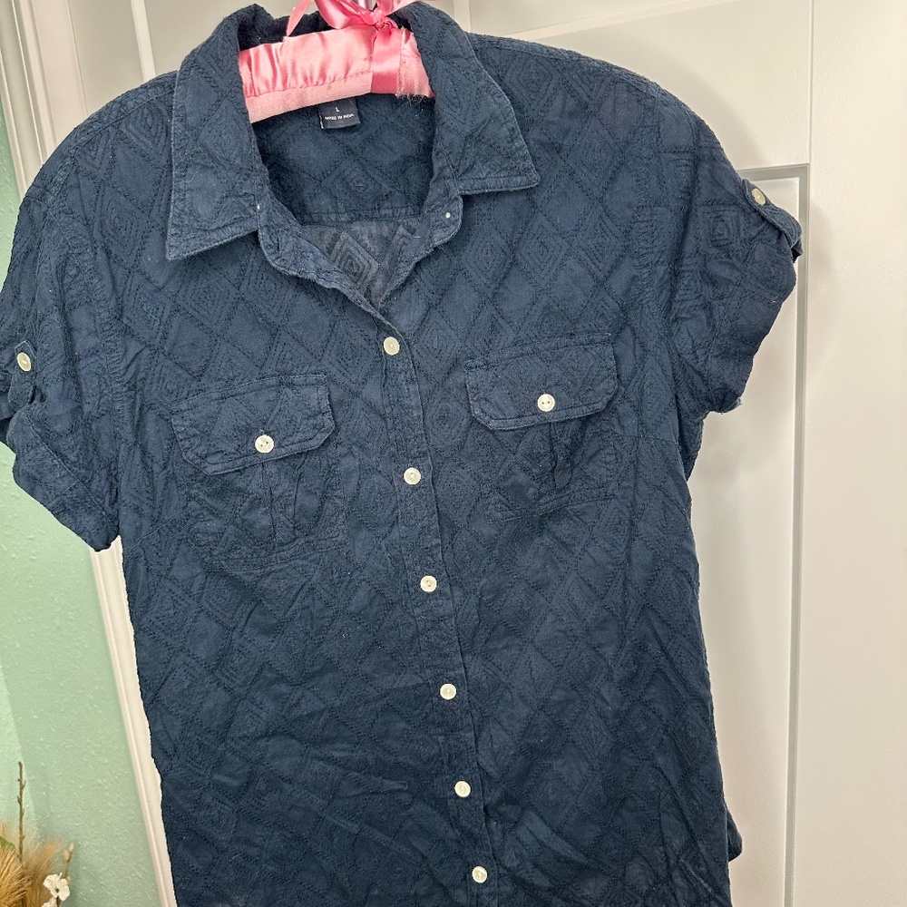Lucky Brand Navy Blue Large short sleeve button down